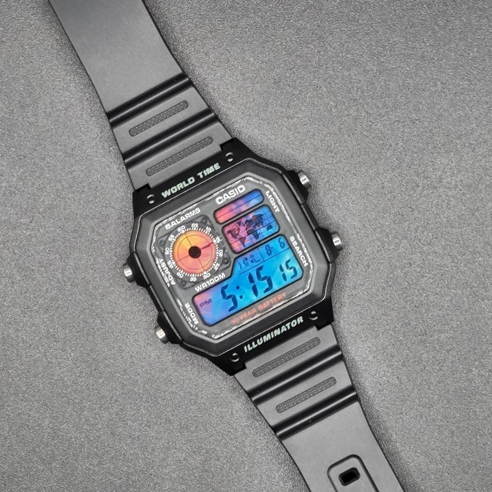CASIO AE-1200WHD. Royale World Time Watch Mod. Ice & Fire Mod.