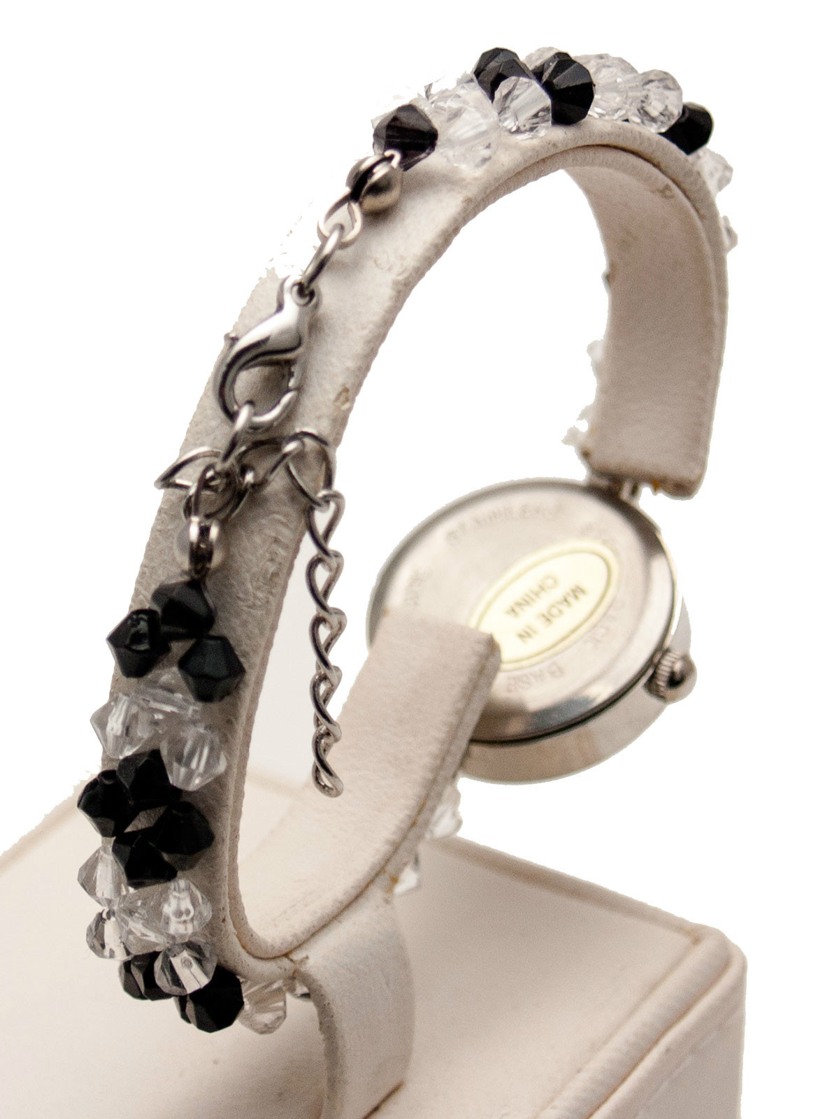 INFINITY WOMENS’ ANTIQUE LOOK GLASS BLACK/CLEAR COLOR BEADS WATCH BRACELET