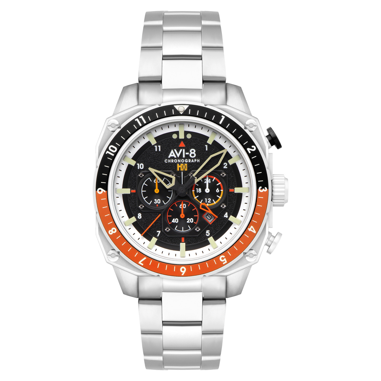 ATLAS DUAL TIME CHRONOGRAPH BLACK / STAINLESS STEEL | Black Dial Wristwatch AV-4