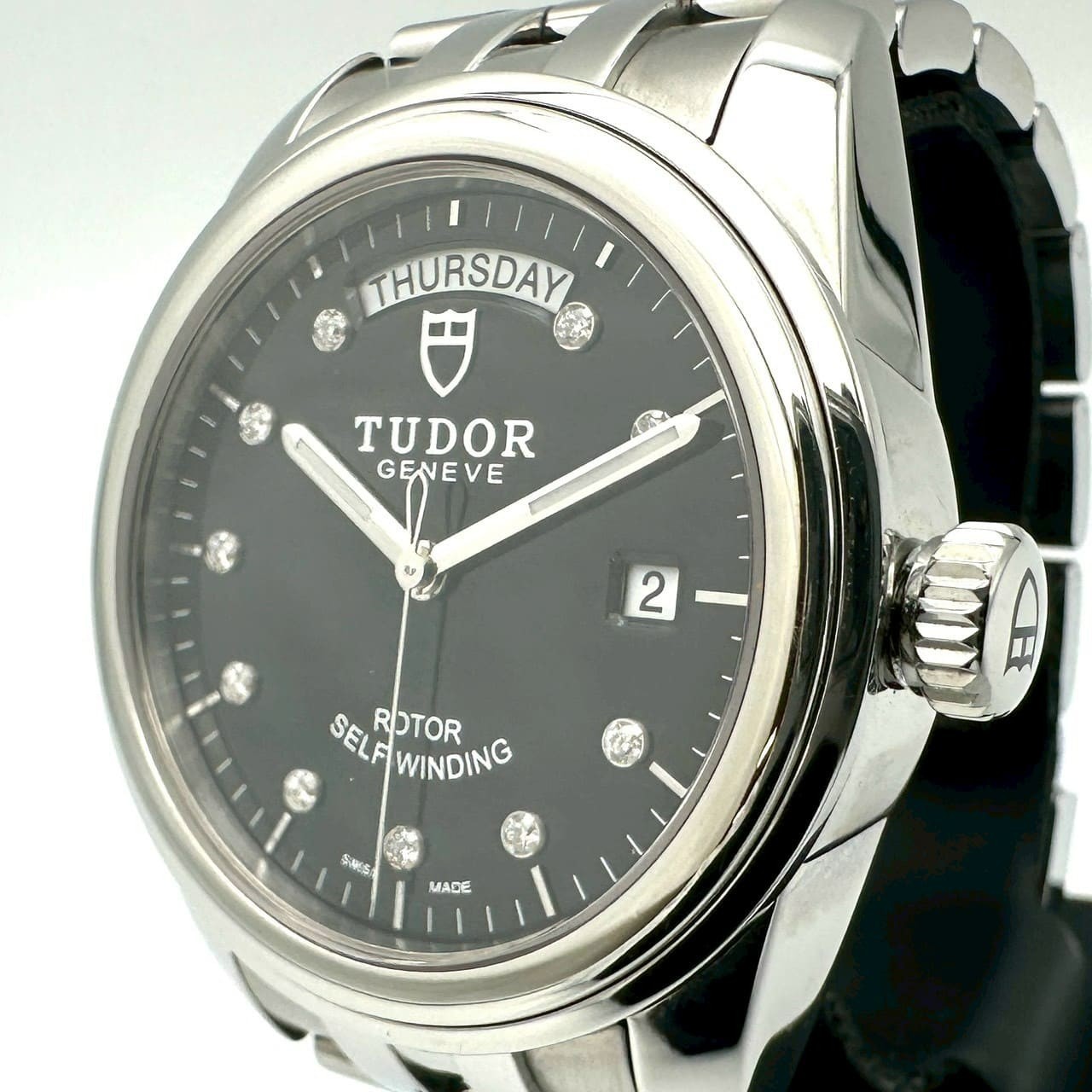 TUDOR Glamour Date Day 56000 Automatic Black Dial Mens Watch Stainless