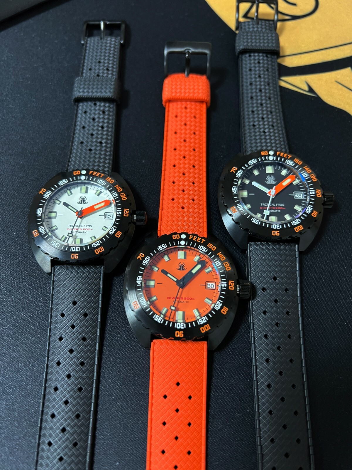 TACTICAL FROG Sub 300T Black PVD NH35A 200M Diver Automatic Watch C3 43mm 316L
