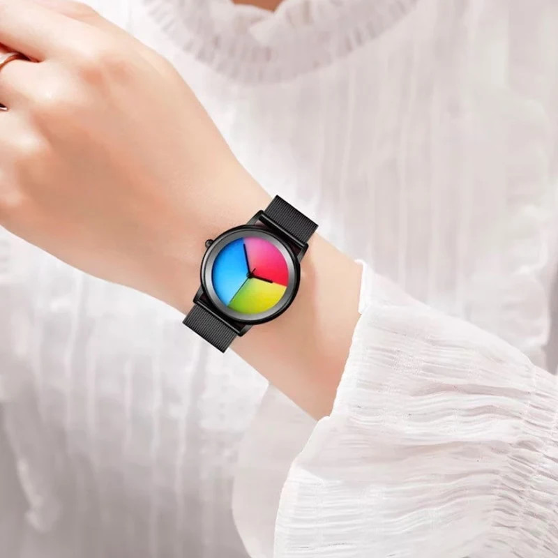 New Unique Women Watch Fashion Casual Colorful Changing Dial Quartz Wriswatch Si