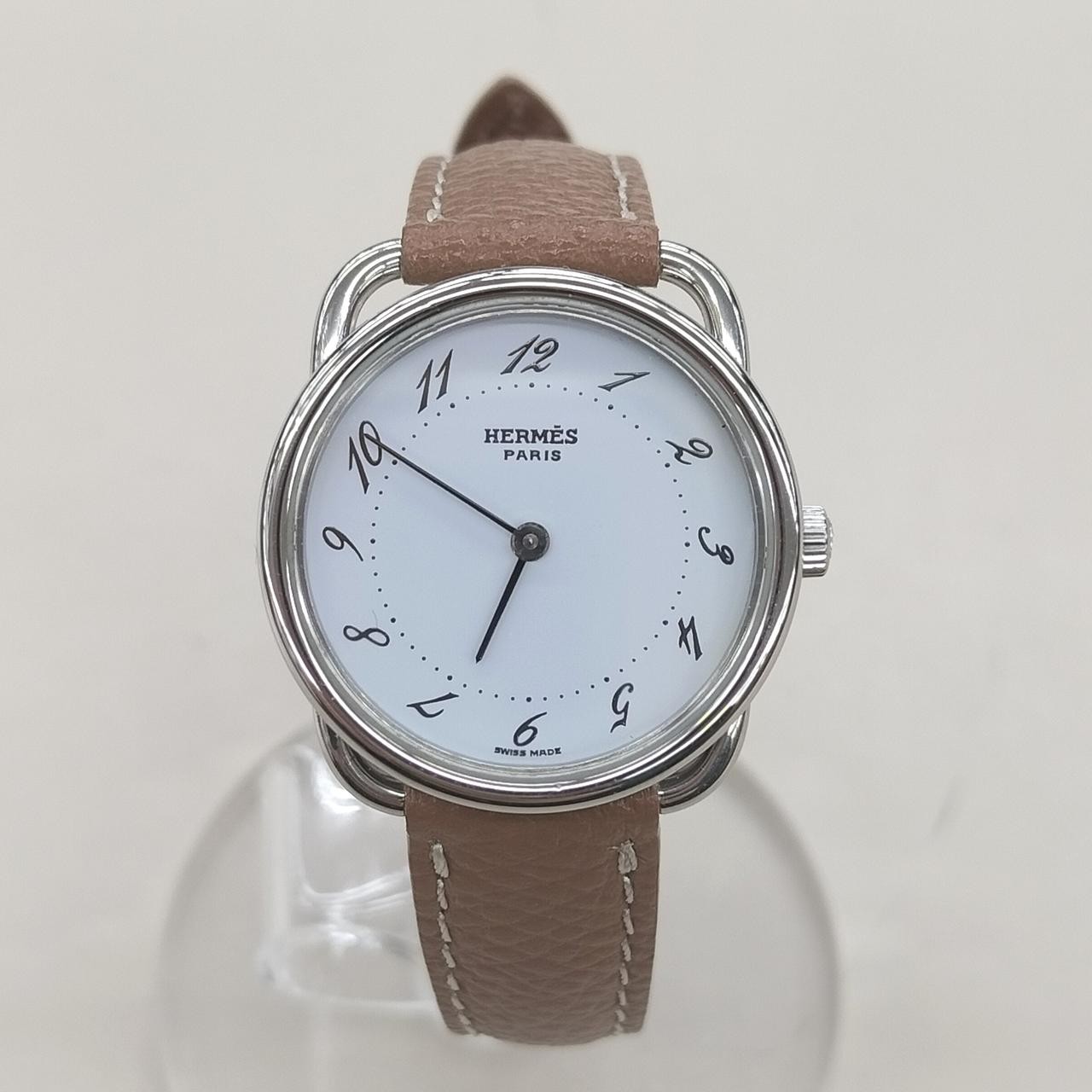 HERMES Arceau Ladies Watch AR3.210 SS Quartz White Dial 25mm Serviced Auth