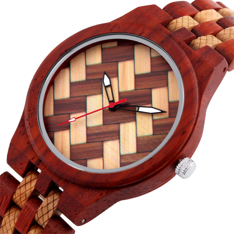 Two Tone Band Men’s Wooden Watch Unique Weaving Dial Casual Wristwatch Xmas Gift