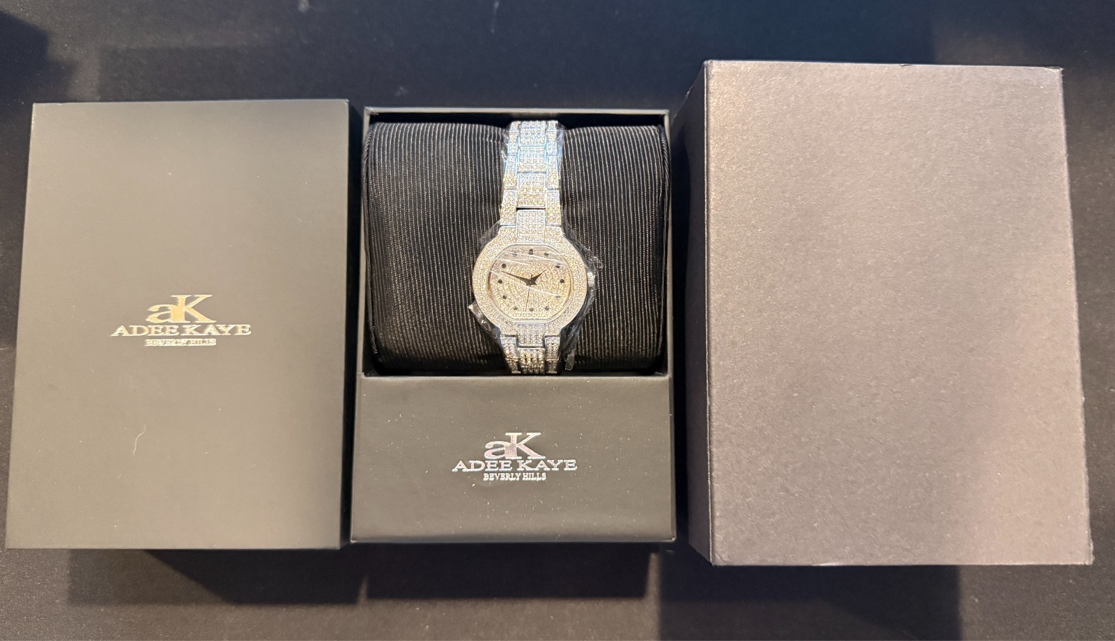 NEW IN BOX Adee Kaye Crystal Watch AK2005-L Astonish Collection Silver Tone