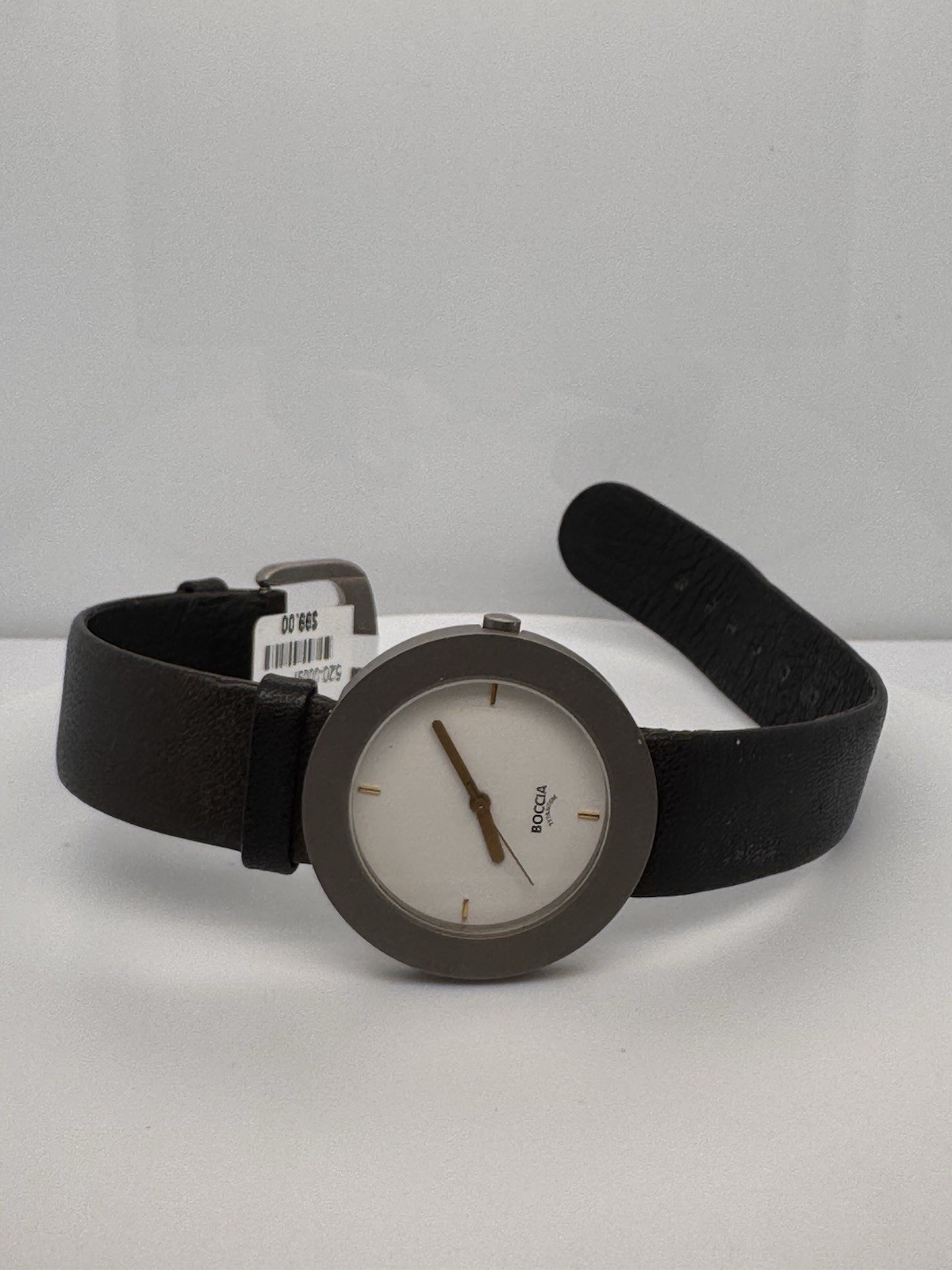 Boccia Titanium Watch White Dial Black leather strap 32MM Vintage