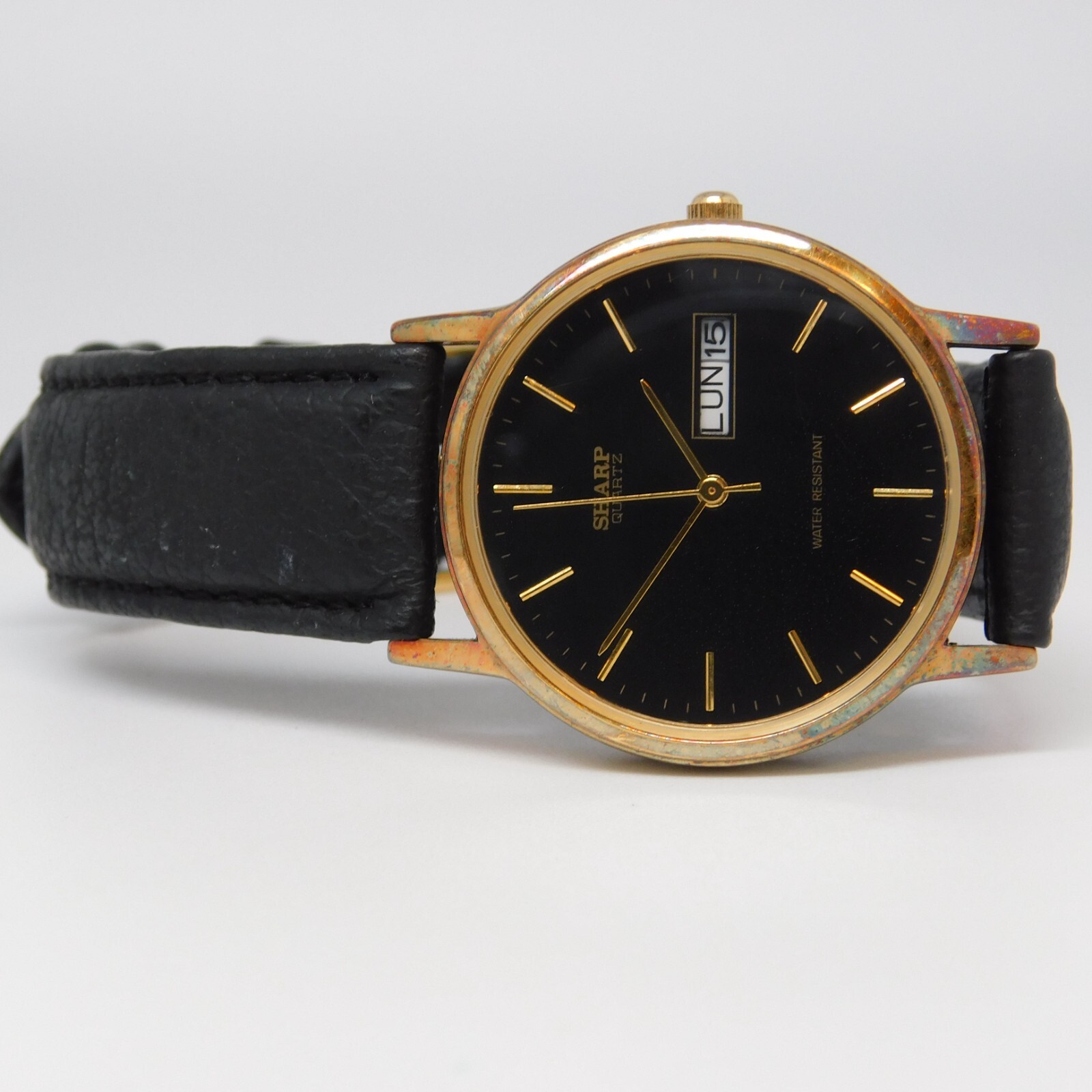 SHARP 287277 Genuine Leather Quartz Analog Unisex Watch New Battery
