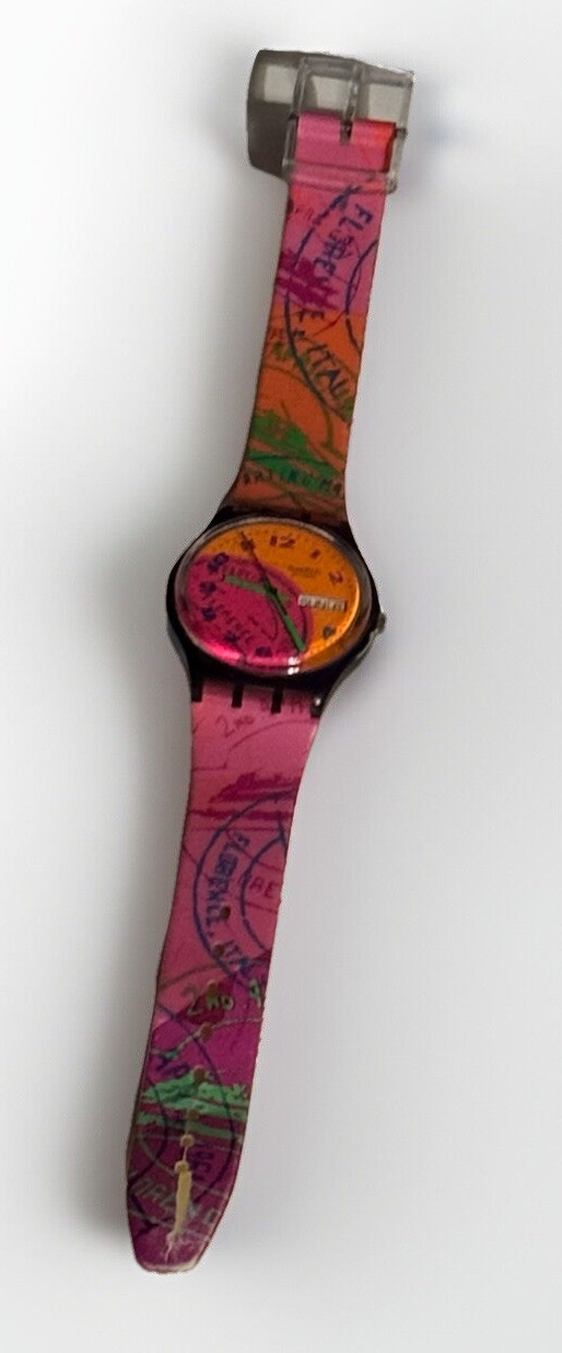 Vintage 90s Swatch Watch FLUO SEAL Date GV106 Original Band 1993 Swiss Made Rare