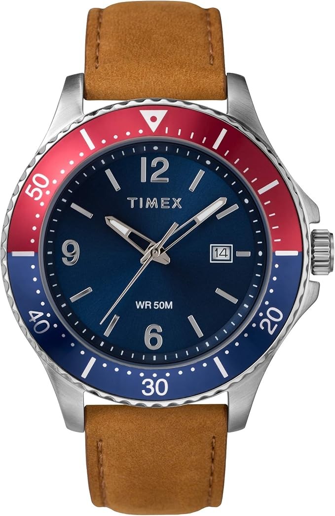 Timex Men’s 3-Hand 43mm Wristwatch Bracelet Tan/Blue/Red TW2U29200 (1)