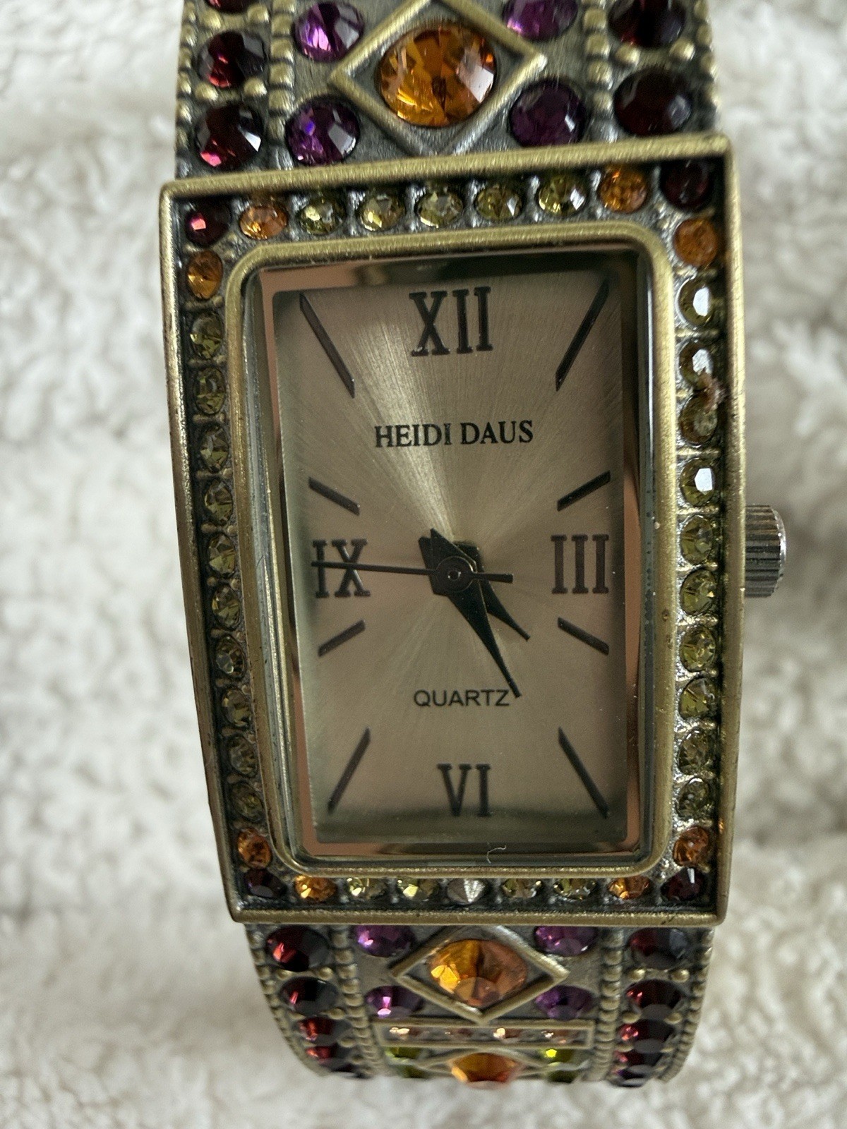 Heidi Daus Double Trouble Cuff Wrist Watch Purple Gold 7 1/2