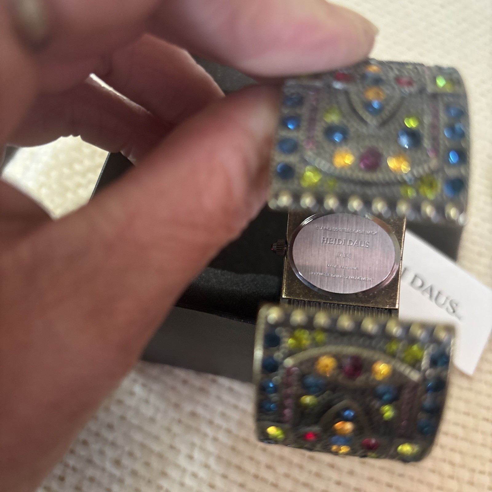 Stunning HEIDI DAUS Multi Crystal Hinged Cuff Bracelet Watch NIB Needs Battery
