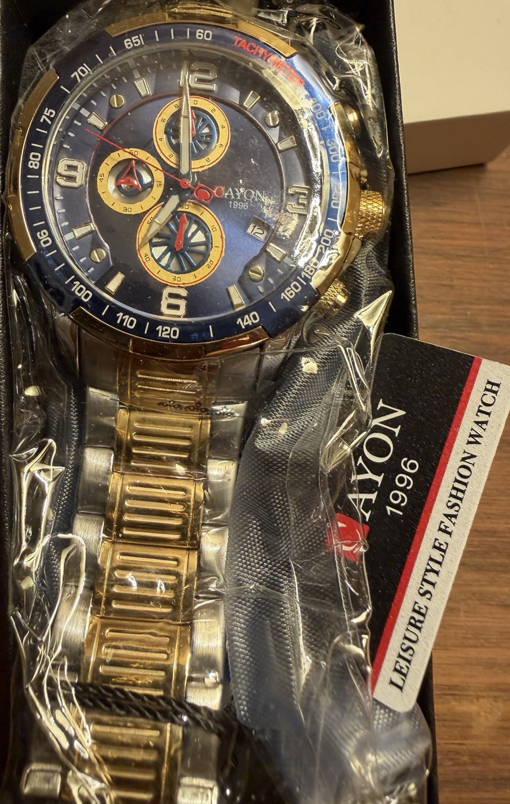 CAYON 1996 Analog Sport Wristwatch Tachymeter Gold Silver Blue Metal Band