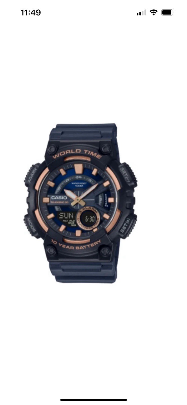 Casio AEQ110W-2A3V Men’s Analog-Digital Watch – Blue Dial with Rose Gold Accent