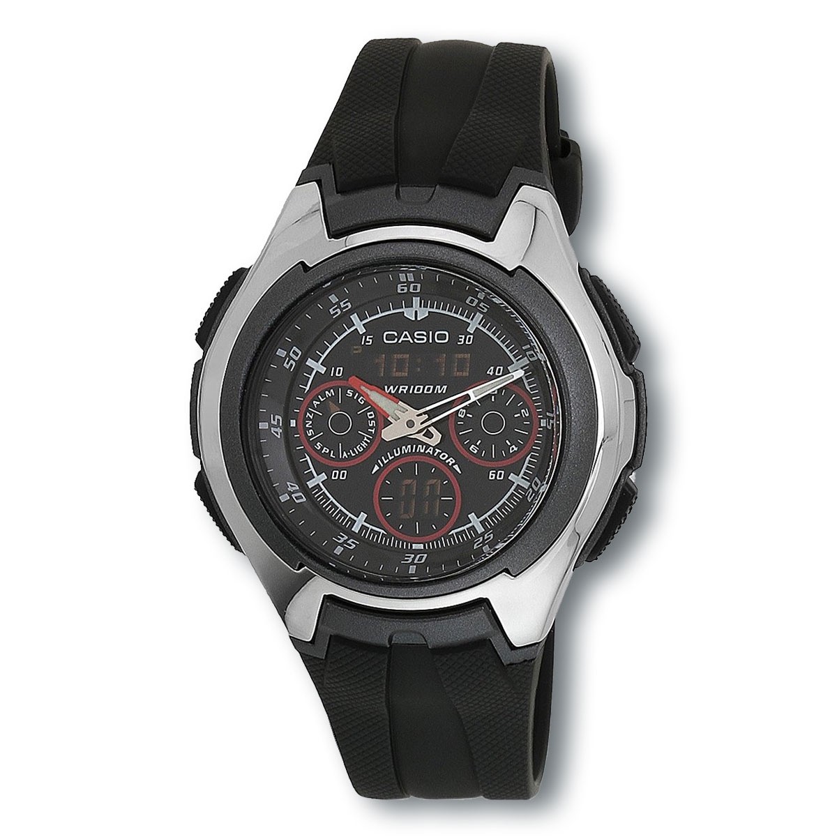 CASIO AQ163W-1B2VDF Analog Digital World Time Sports Watch, Black/Silver/Red