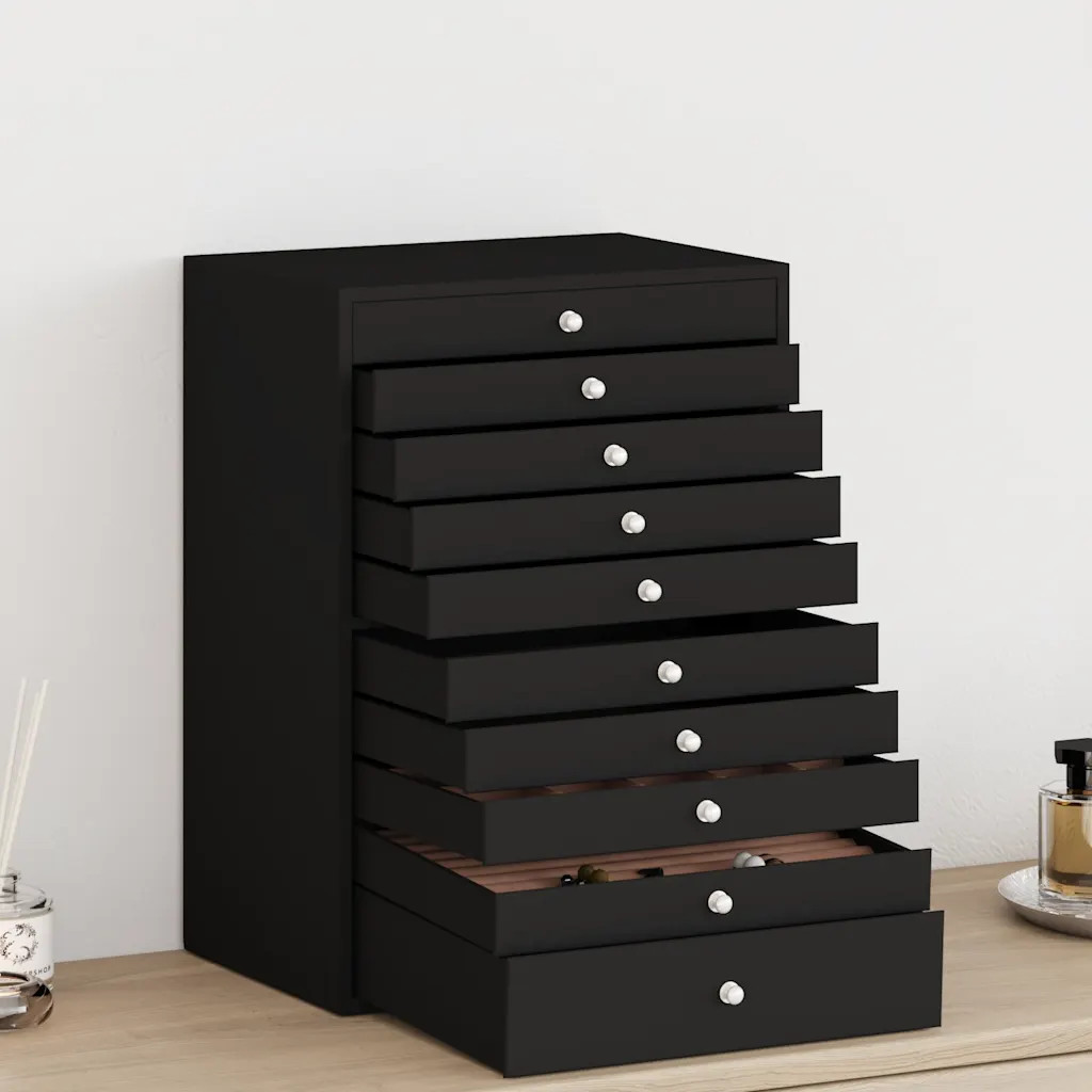 Jewellery Box 10-Layer Black PU Velvet 29×20.5×40.5cm Watch Holder Designs