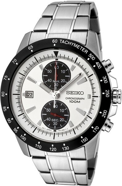 SEIKO Chronograph SNN187P1 Quartz Watch PANDA Tachymeter 100m 7T94 Steel White