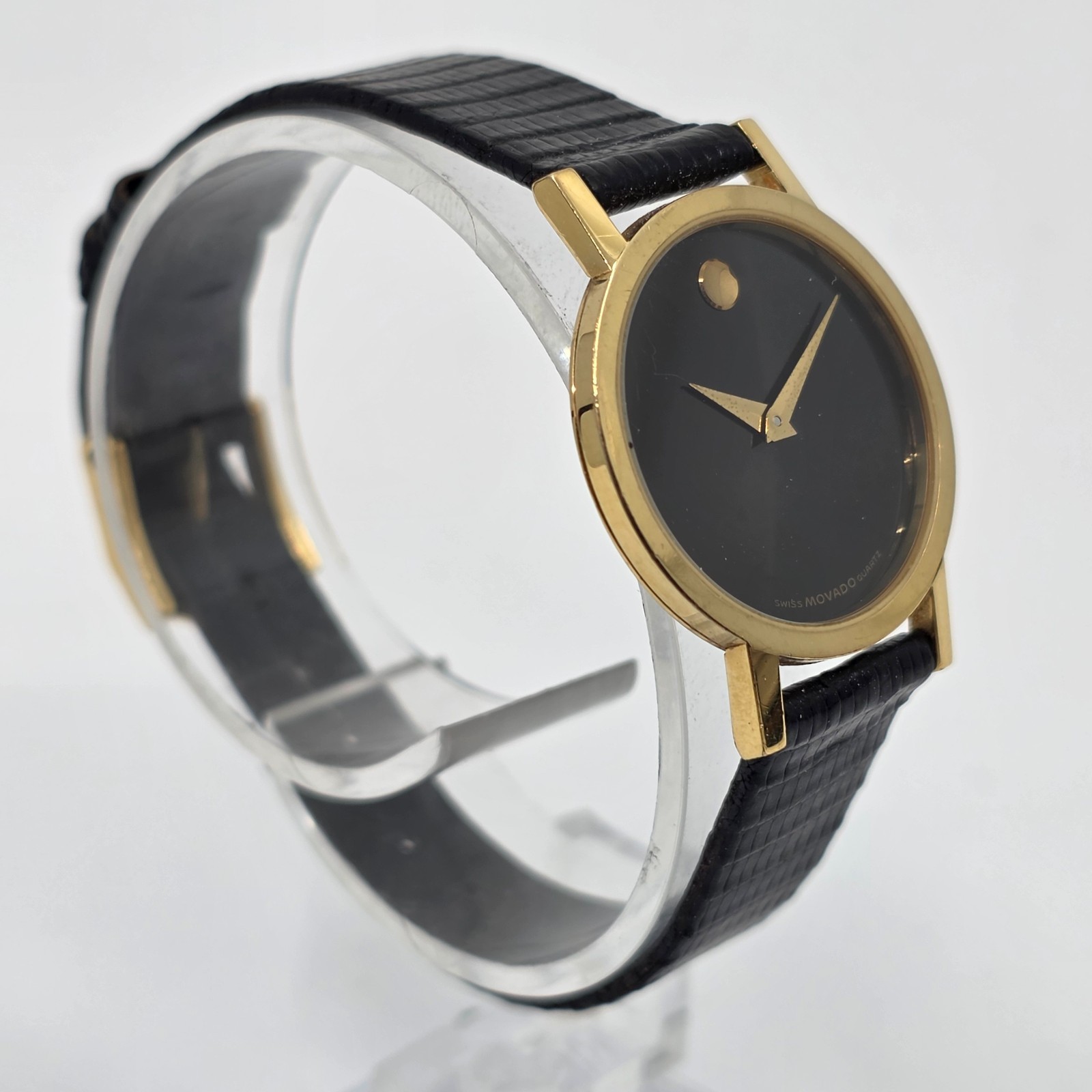 Ladies Movado Museum Black Dial Quartz Watch 87-25-832 Gold Tone New Battery