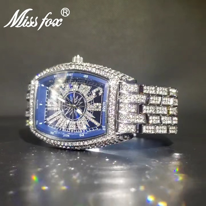 Luxury Hip Hop King Bling Ice Out Men’s Watch Iced Silver Waterproof Cz Diamond