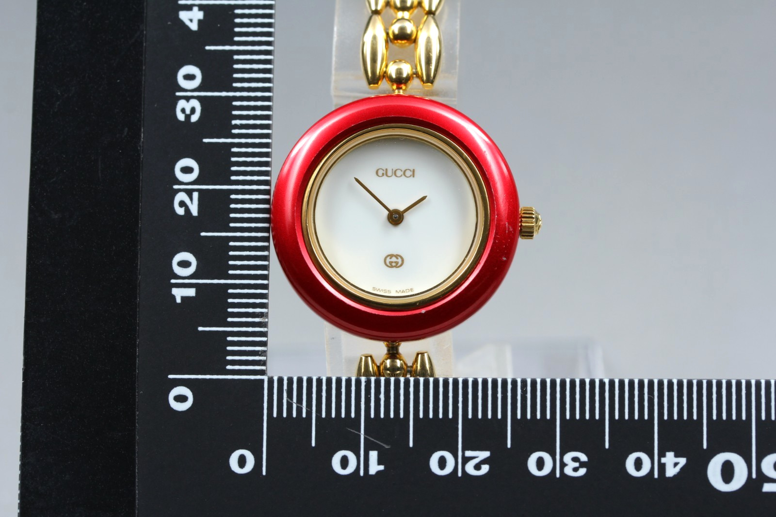 [Exc+5] Vintage GUCCI 1100-L Change Bezel Quartz Red Gold 26mm Women’s Watch
