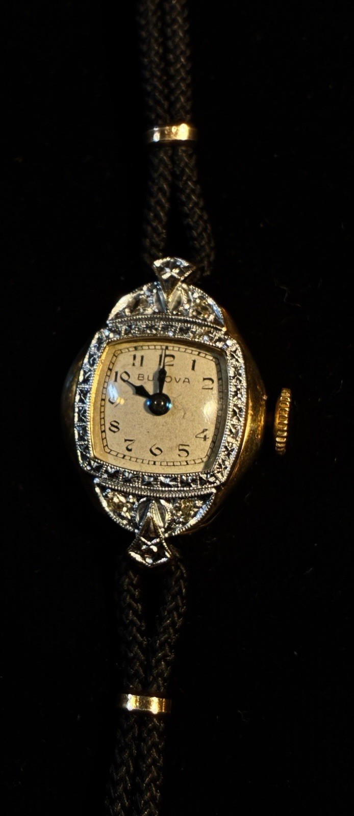 Vintage Bulova 10K Gold Filled Diamond, Marcasite Cocktail Watch AS-IS Repair