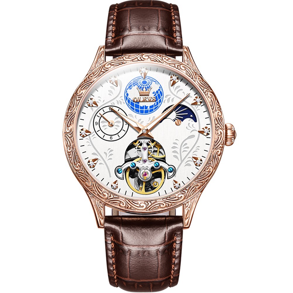 OLEVS 6660 Stylish Moon Face Multi-functiom Water Resistant Mechanical Watch