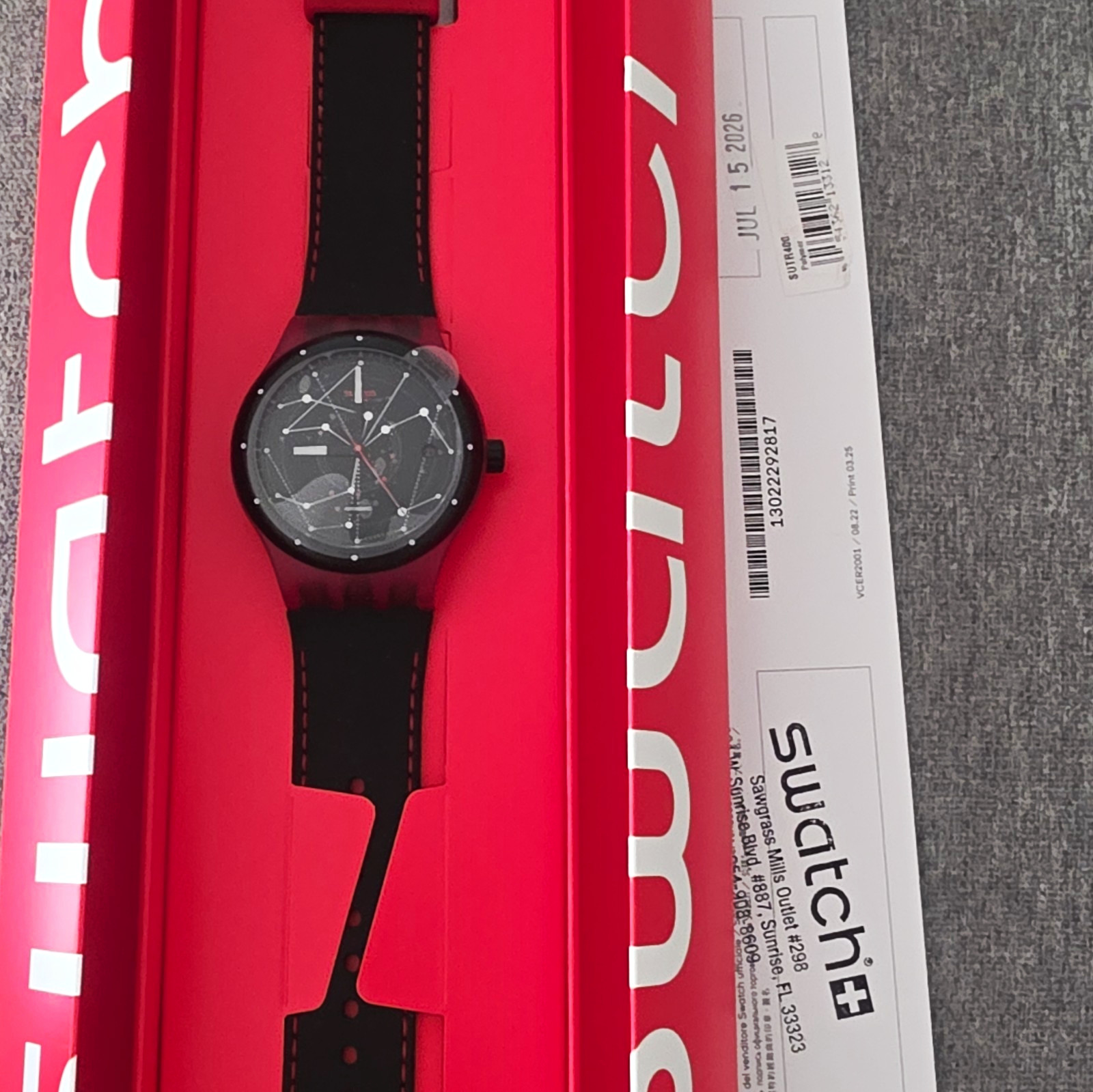 Swatch Sistem51 Automatic Black Dial Red Case Silicone Strap w/ Box