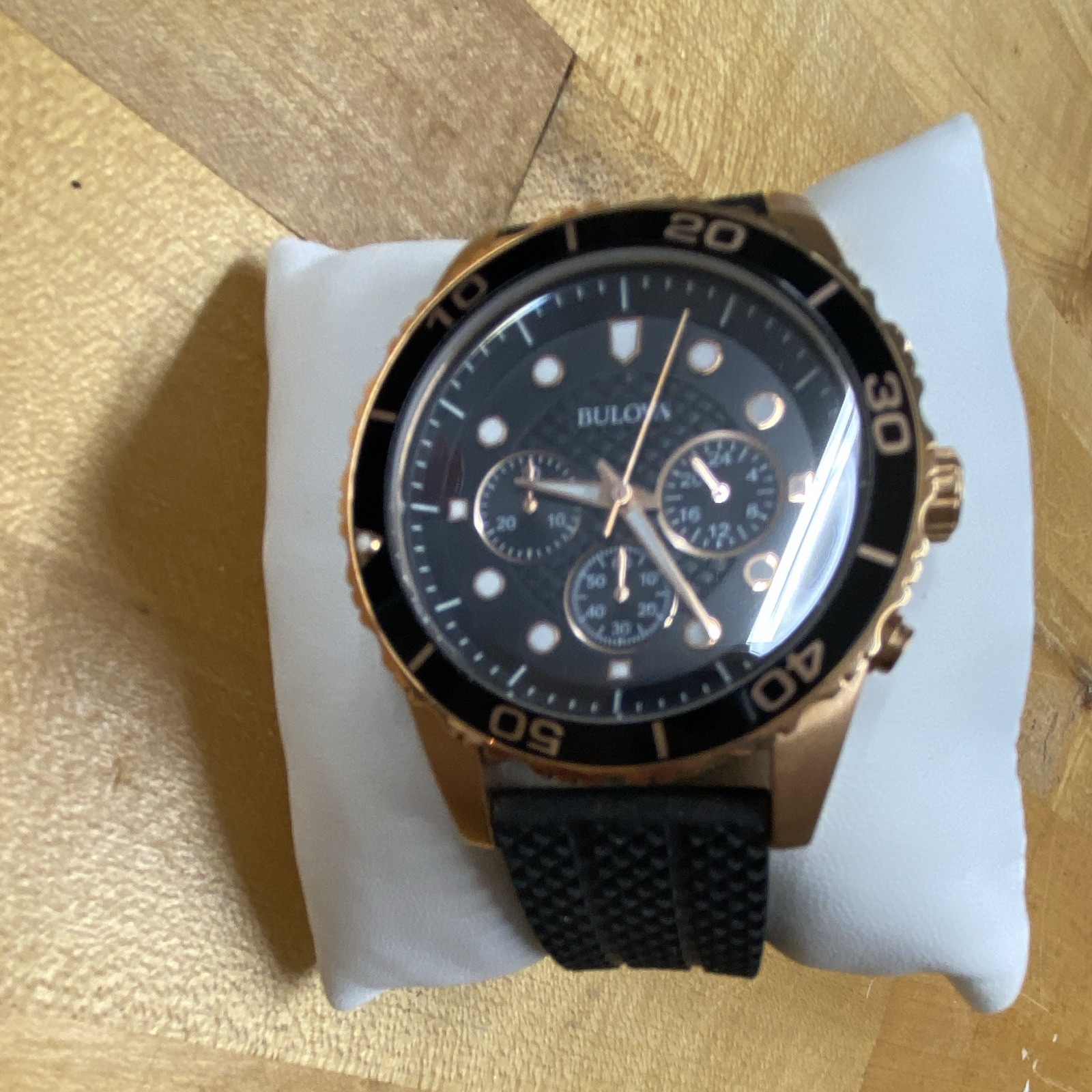 Bulova Quartz 100m Black Dial Chronograph 44mm Rubber Strap