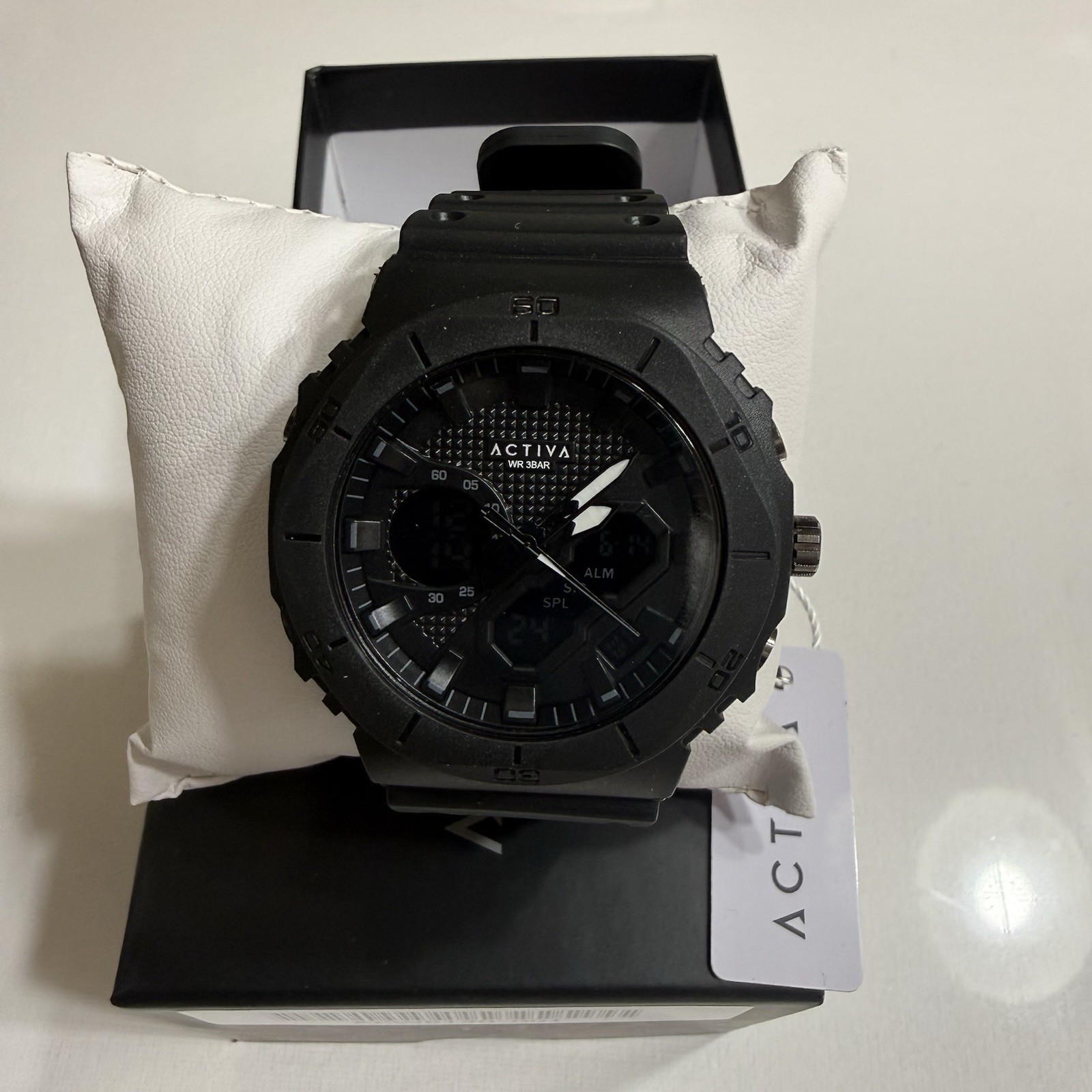 ACTIVA ACW8120-001 Ana-Digi Quartz Sport Watch 48mm Black Rubber Strap,Alarm Box