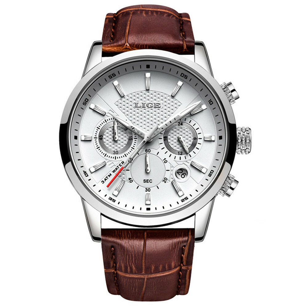 LIGE Men Watch Chronograph Wristwatch Male Leather Business Date Display Watches