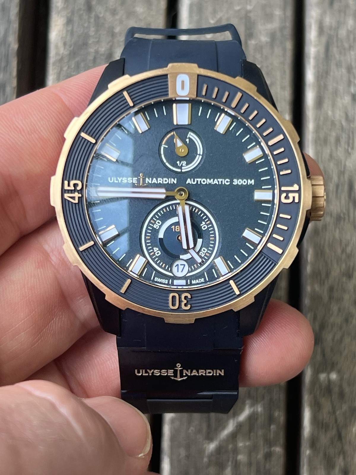 Ulysse Nardin 1185-170 Rose Gold Blue Case Automatic Watch Box Papers Full Set