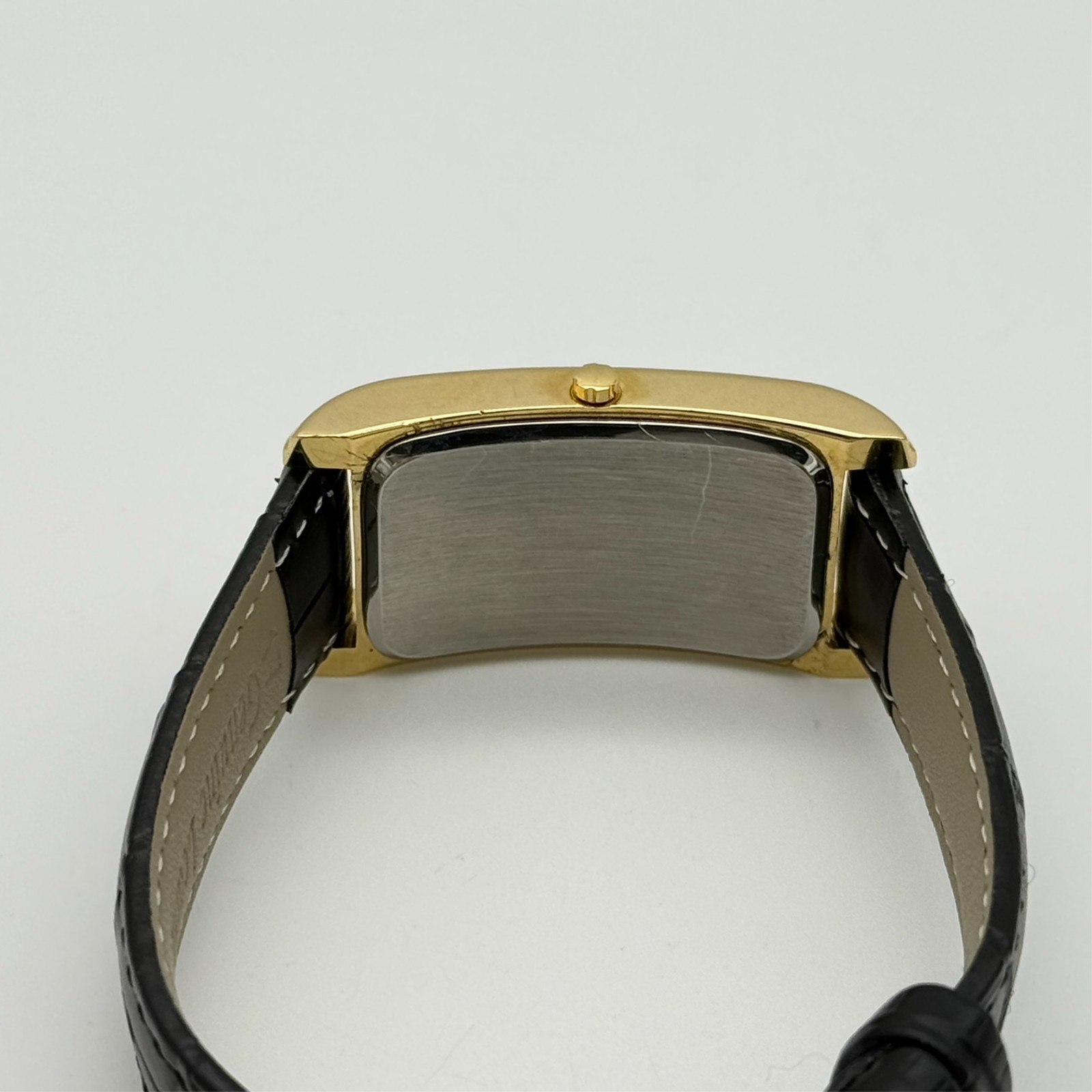 Unisex AERONATICA Gold Tone Rectangular Curved Dress Watch, 24mm, Black Leather