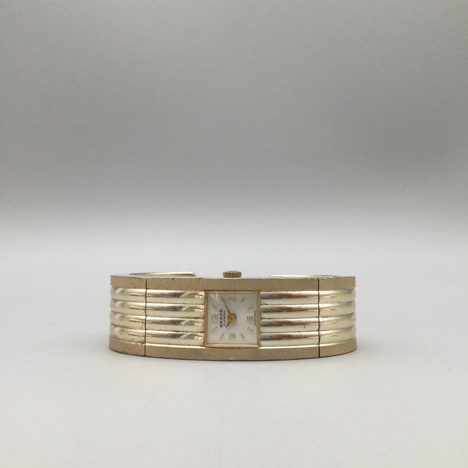 Vintage Arbor Womens Watch 18mm Gold Tone Aluminum Bangle Cuff Manual Wind