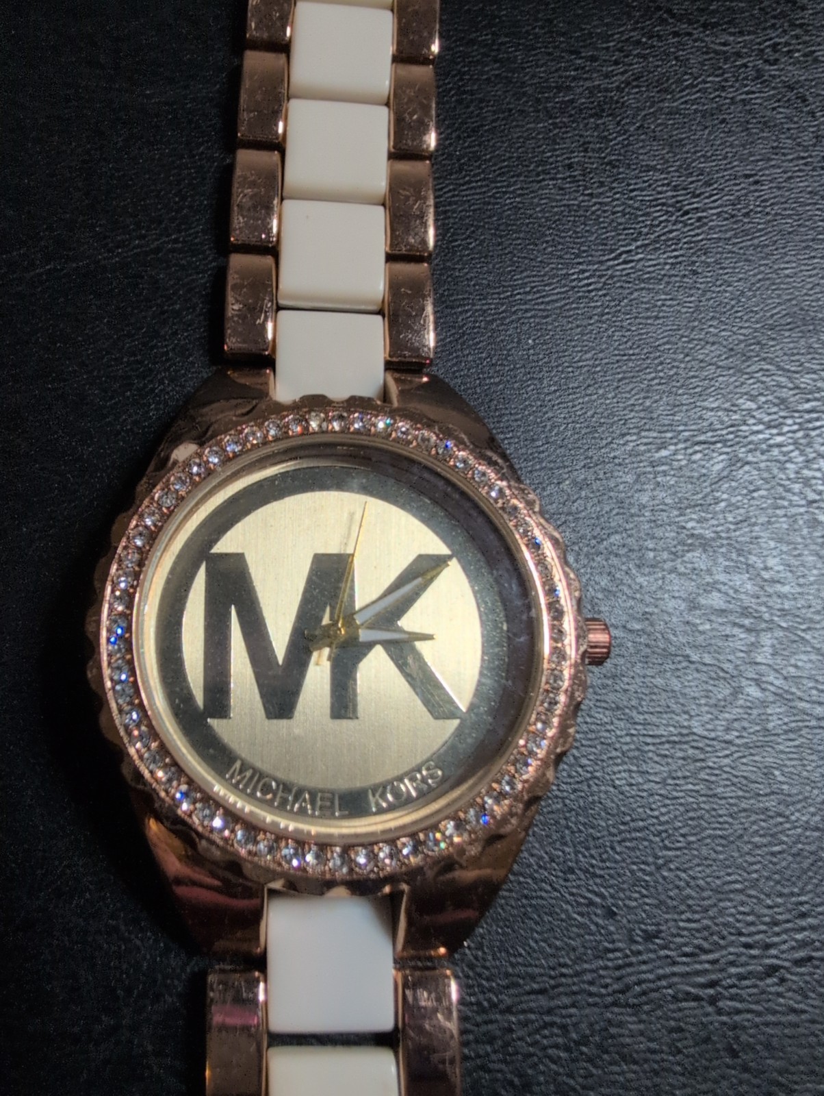 Michael Kors Collectible Retro Watch Rose Gold Color Faux Diamonds Around The…
