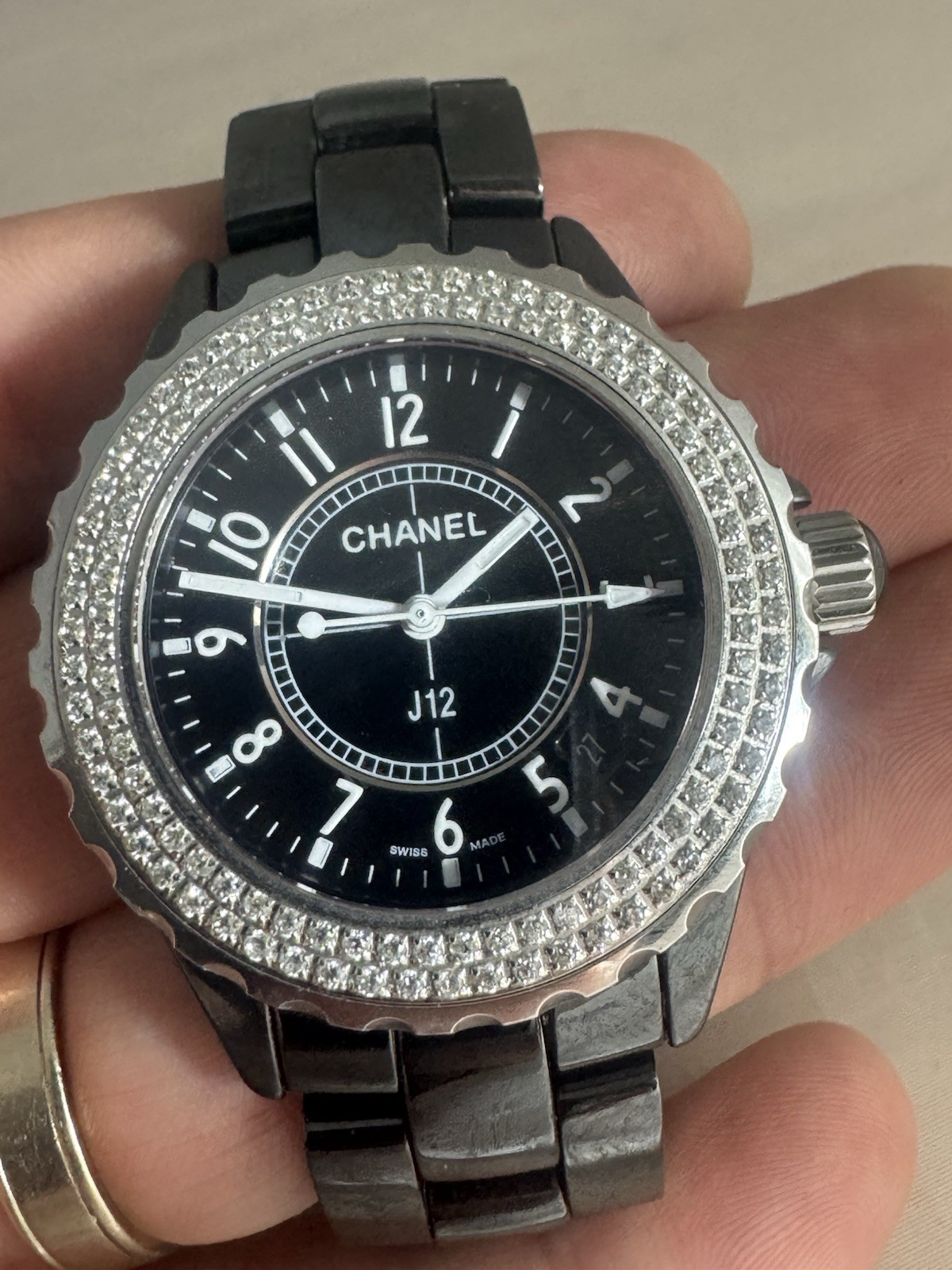 Chanel J12 Black Ceramic 38mm Quartz Watch w/ Diamond Bezel Quartz D.N.23755