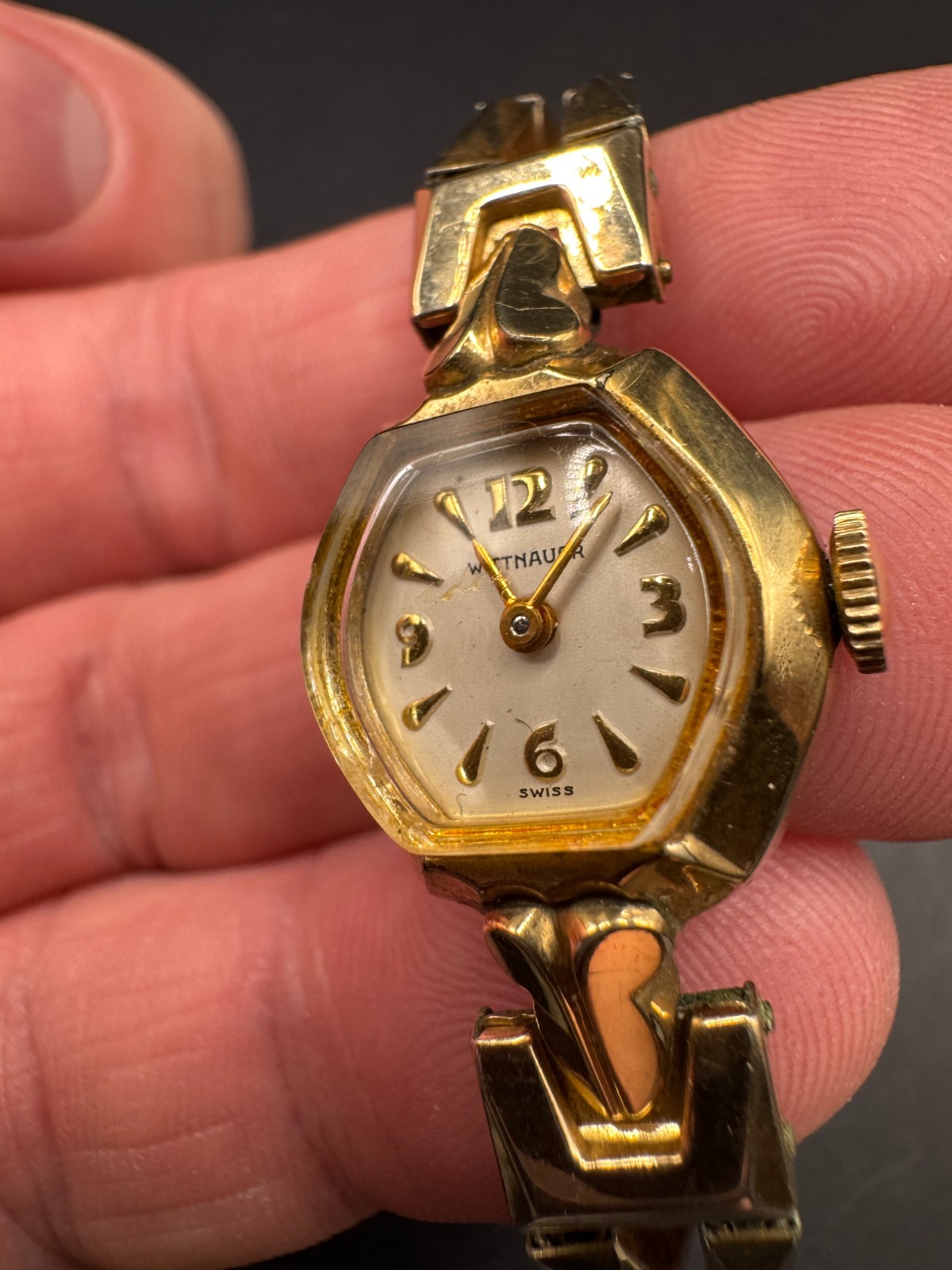 Vtg Wittnauer Art Deco Gold Filled Mechanical Swiss Watch 15.5mm Rare Band