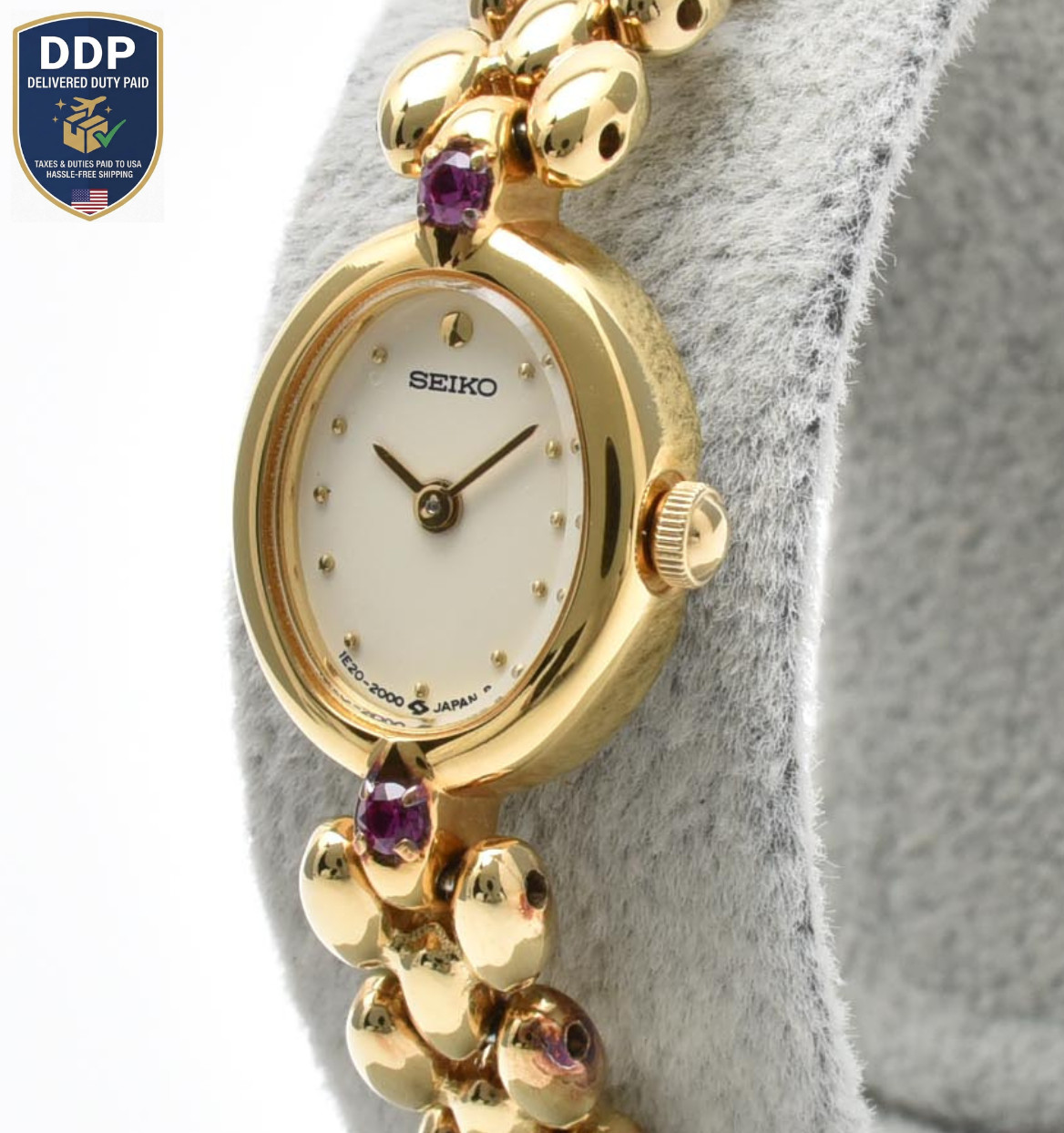 Read! Small Wrist [Exc+5] SEIKO 1E20-6140 Quartz Gold Stone Ladies Jewelry Watch