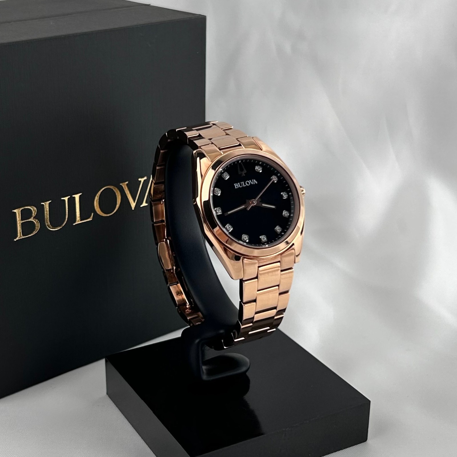 Bulova Surveyor 97P156 Diamond Gre Dial Rose Gold Women’s Quartz Watch 31mm