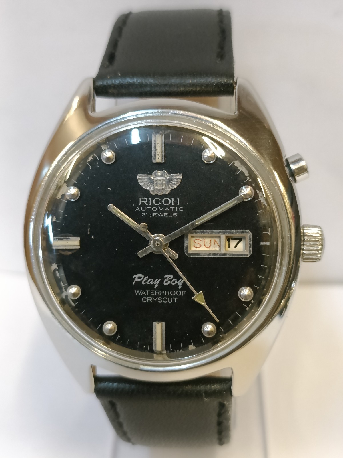 RICOH PLAYBOY 21J AUTOMATIC PATINA BLACK DIAL R61 JAPAN MEN’S WORKING CONDITION