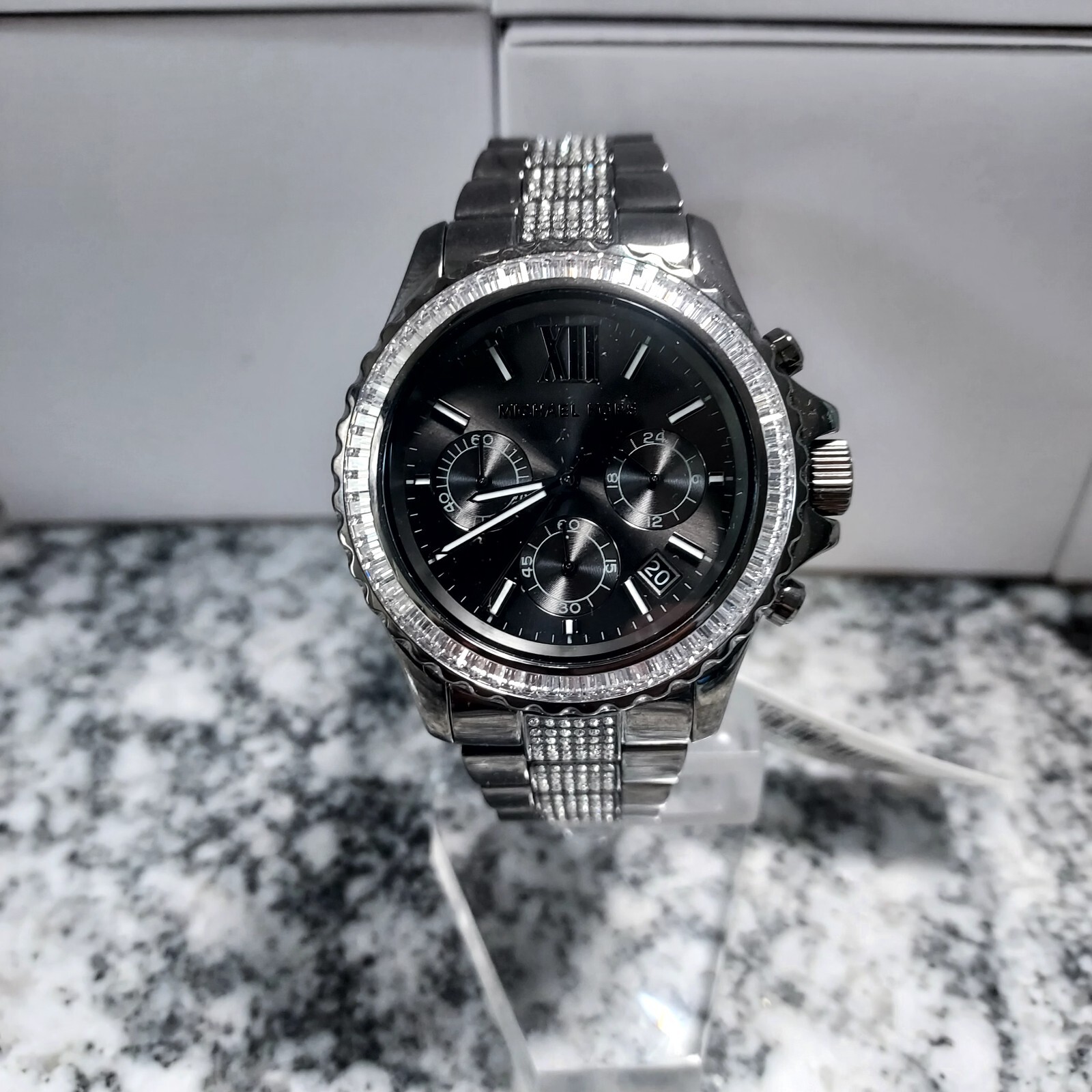Michael Kors MK6974 Clear Crystal Everest Stainless Steel Gray Ladies Watch New