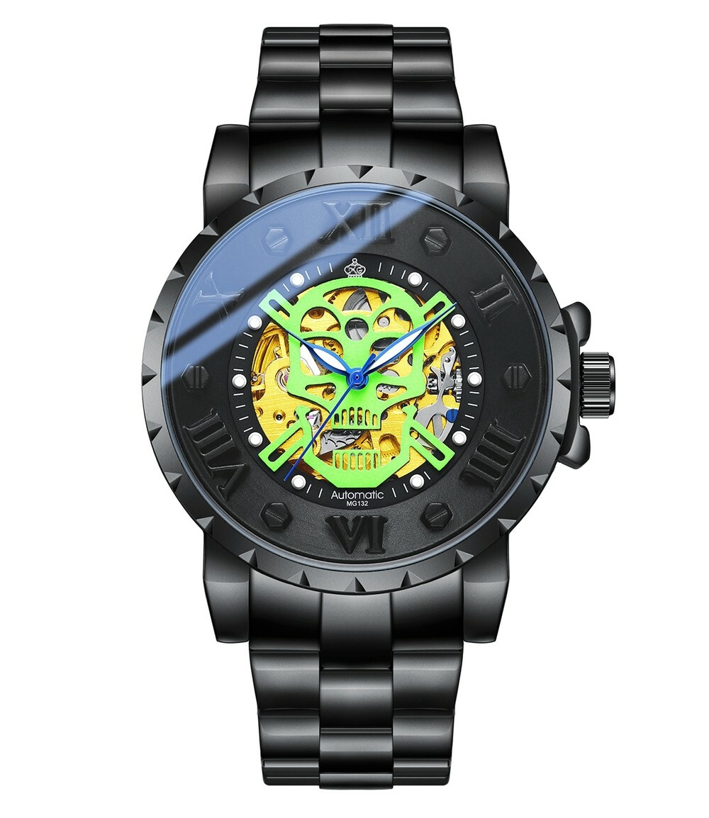 New Men’s Steampunk Skull Skeleton Automatic Mechanical Watch Stainless Steel