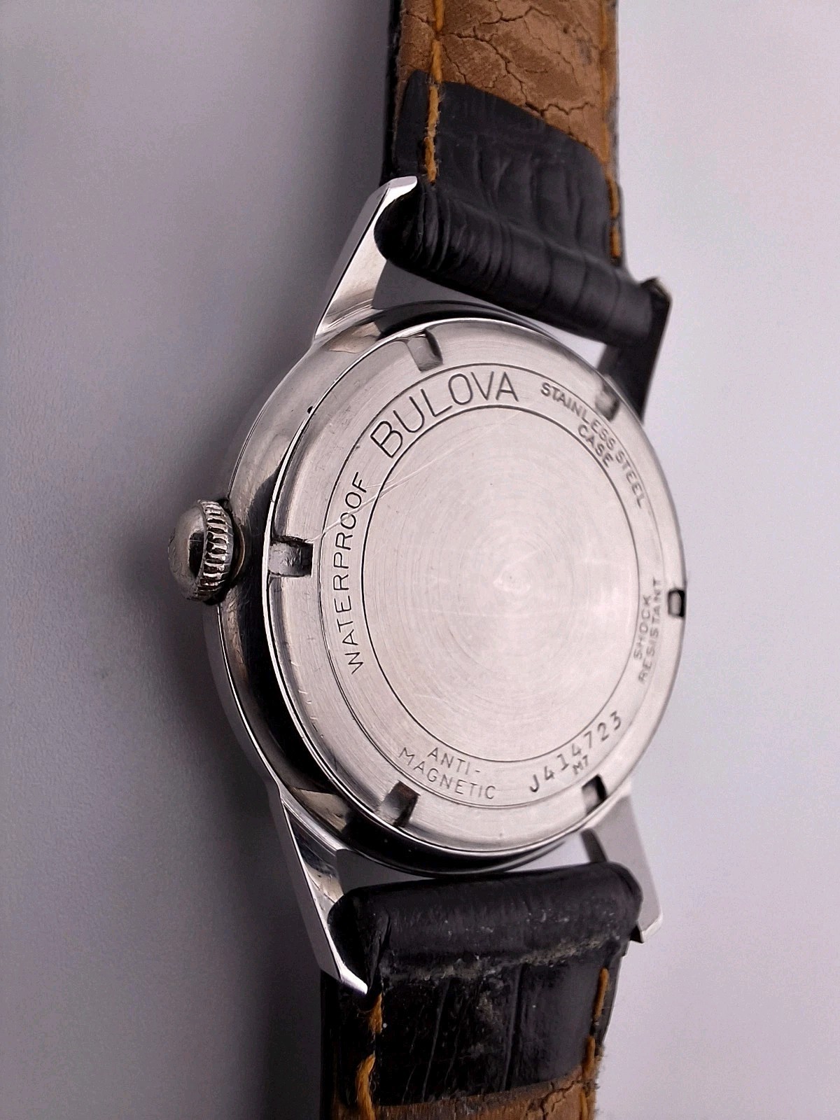 Mens Stainless Bulova 17j 1967 Black Sea King Vintage M7 Antique Runs Deco