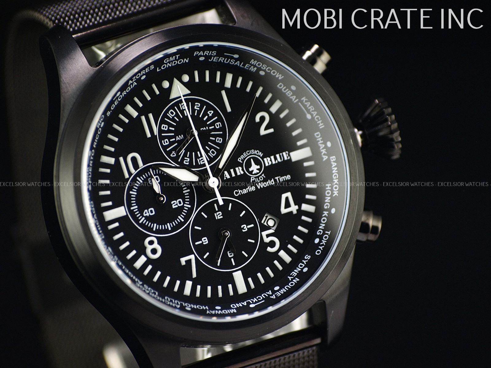 Rare Air Blue Deep Blue 44mm Charlie World Time Alarm Sapphire Black PVD Watch