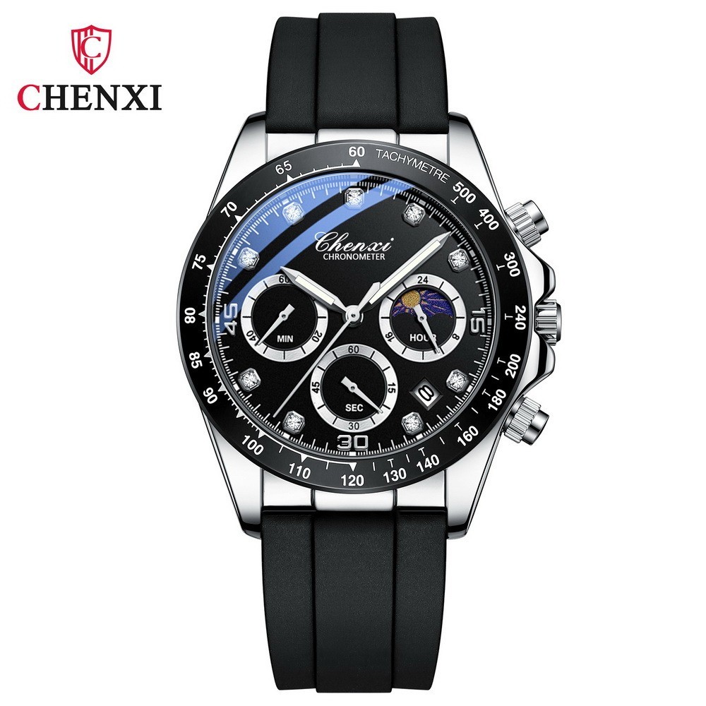 CHENXI Men’s Rose Luminous Calendar Chronograph Moon Phase Business Quartz Watch