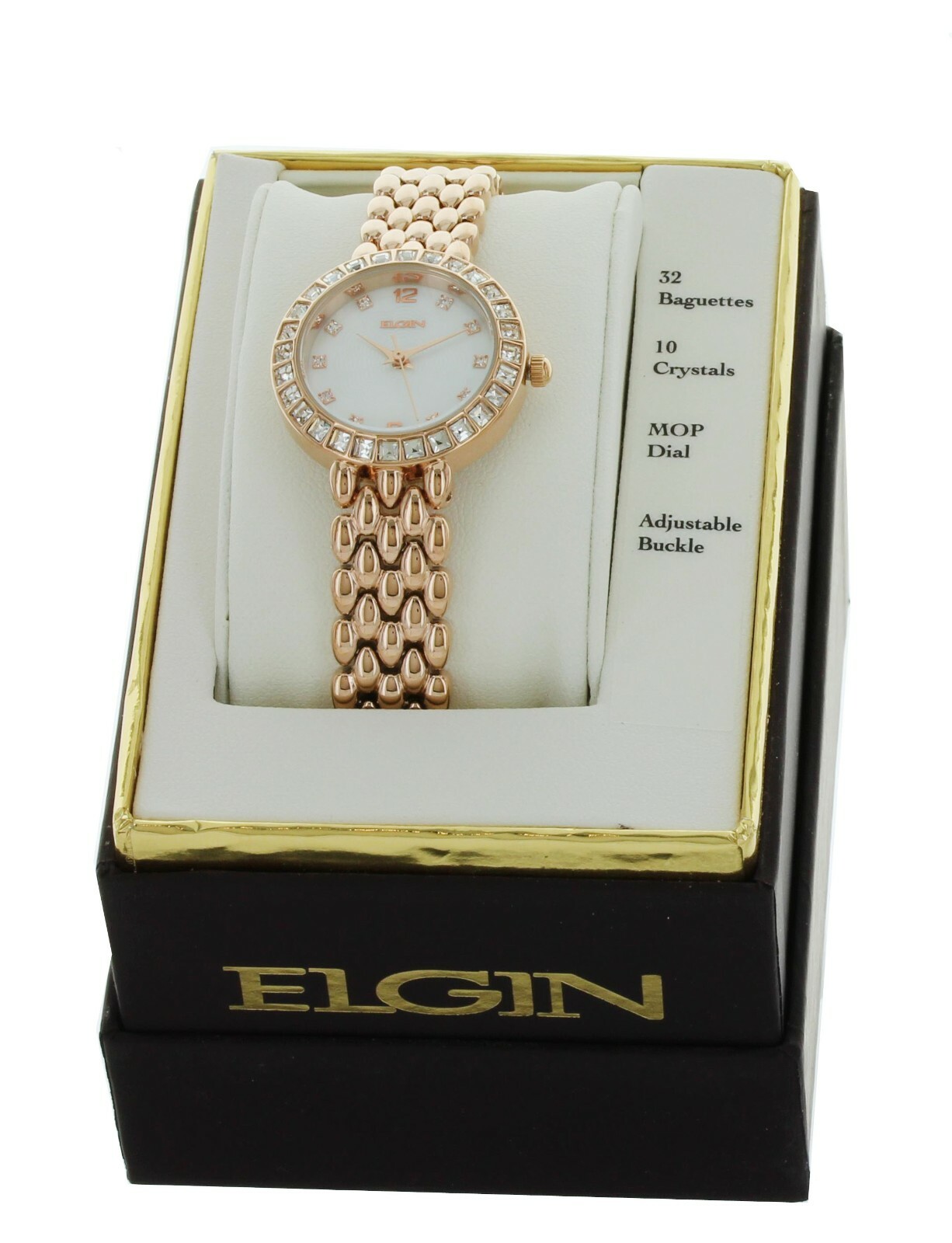 Elgin Ladies Rose Gold Tone watch With Clear stone On Bezel Watch EG17009RG NiB
