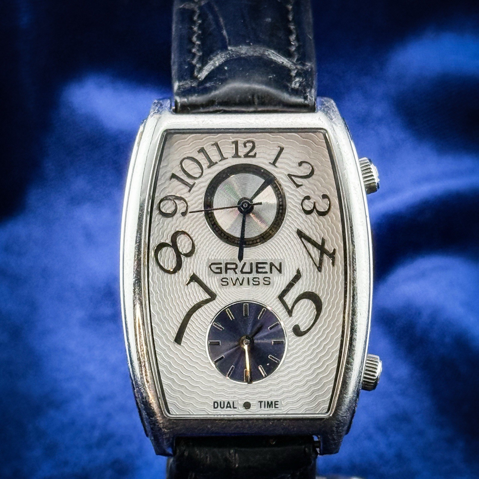 Gruen Dual Time Watch Men 31mm White Dial Silver Tone Rectangle New battery