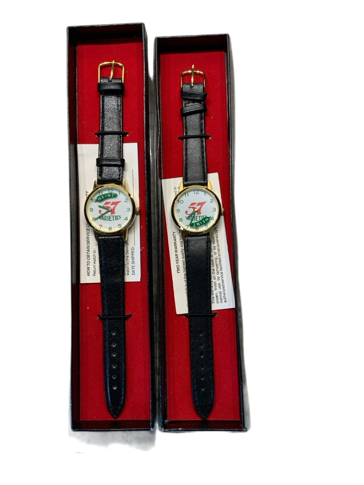 Heinz 57 Varieties Watch Swiss Movement Second Hand Pickle Leather Band Lot Of 2