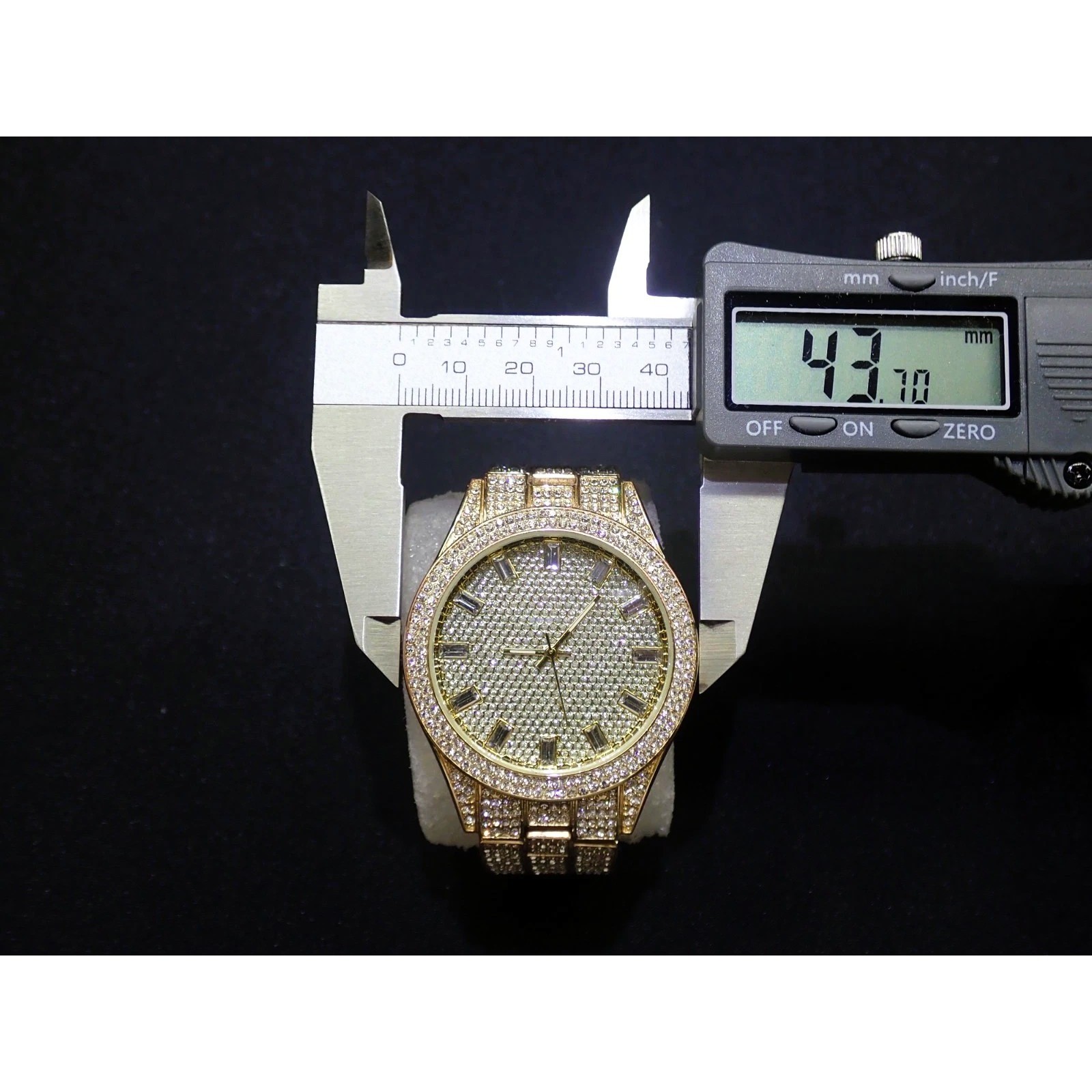 Ice Star Iced Out Gold Tone Watch Lab Diamond Crystal Accents New Battery 43mm