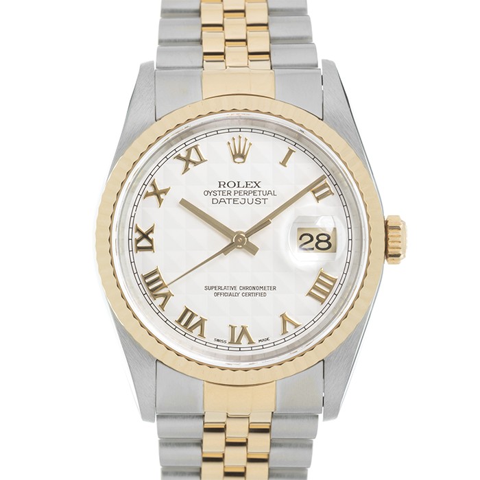 ROLEX Datejust 16233 White Cream Pyramid Roman Warranty 2000 SN/#U Box/Paper