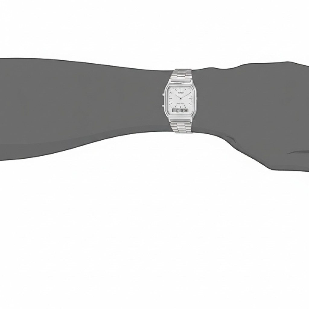 CASIO AQ-230A-7D Silver, Core White Dual time Stainless Steel Band Watch AQ230A