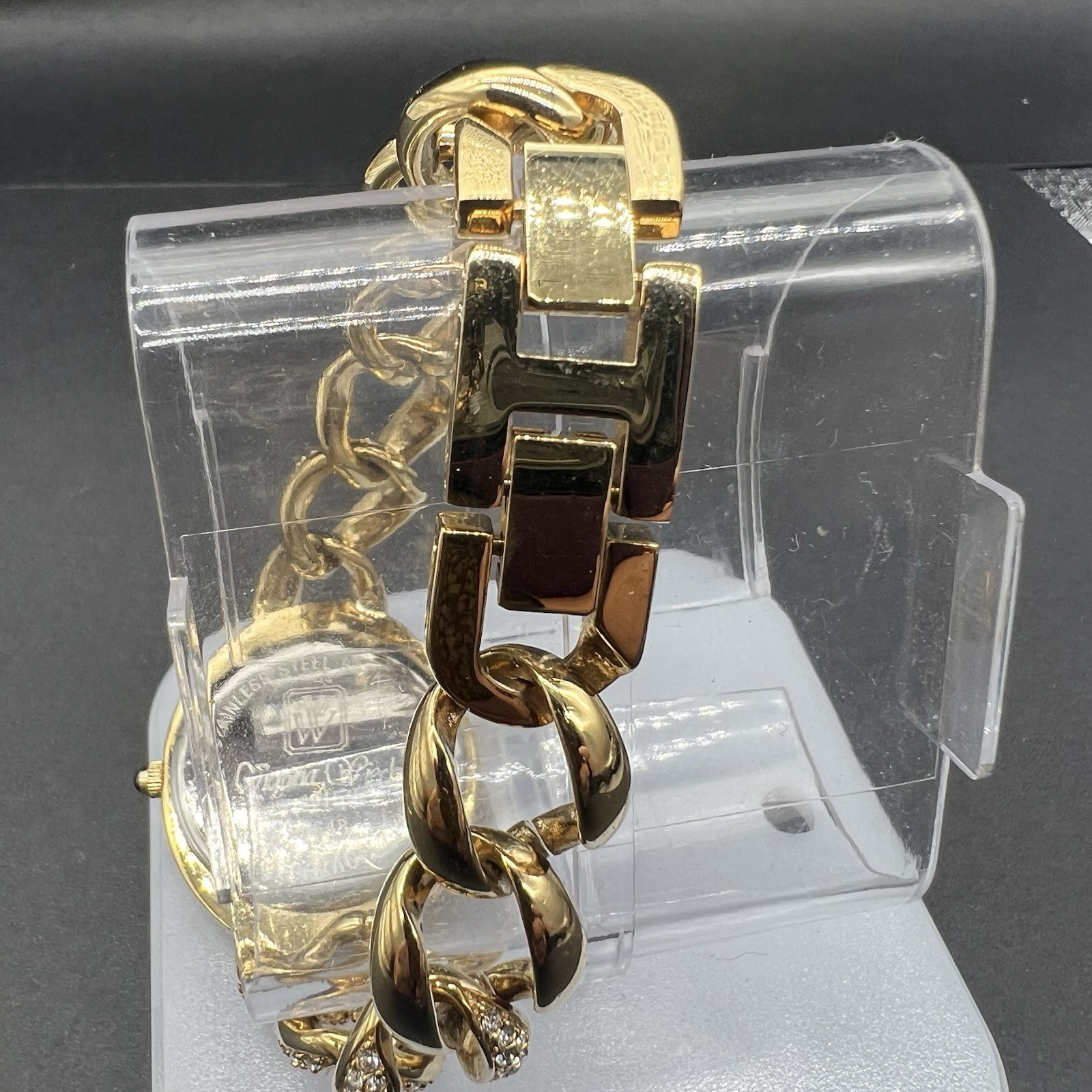 Victoria Wieck Watch Ladies Pave Crystals Gold Tone Chain B6648 *Needs Battery*
